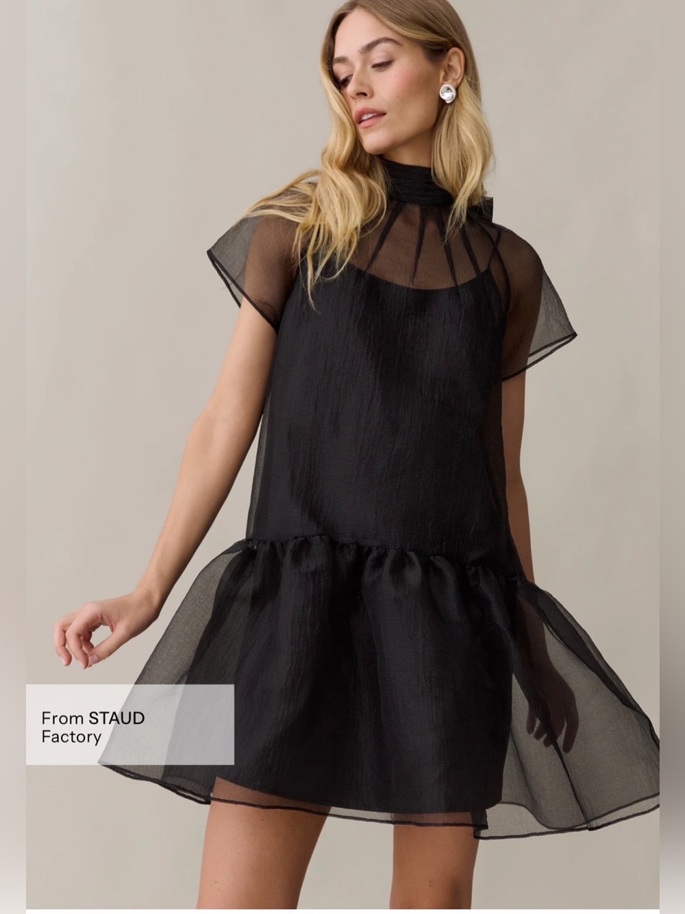 o.p.t Joni Black Sheer Organza Bow Mini Dress – Size S NWT